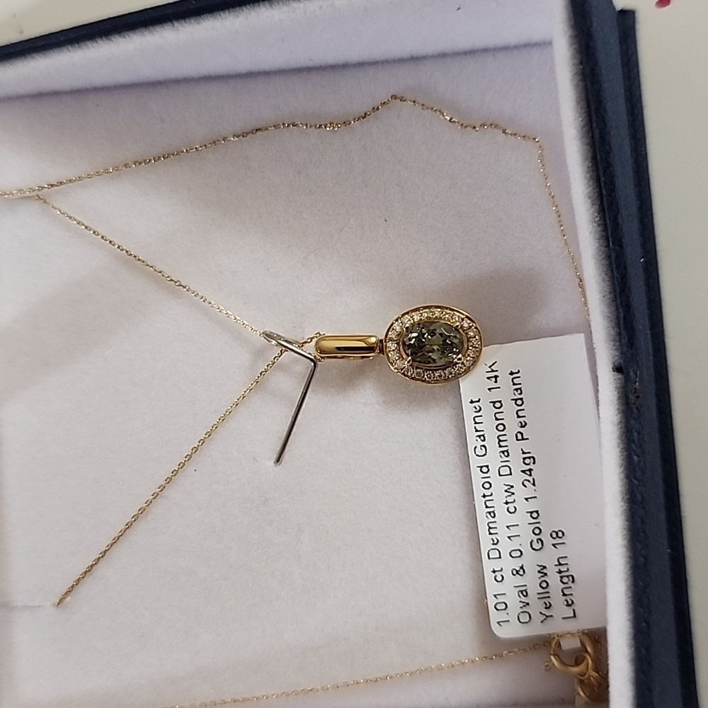 Rare Demantoid Garnet and Diamond Pendant with chain